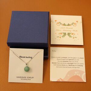 NEW! Handmade Natural Jade Pendant Necklace 925 Sterling Silver Chain